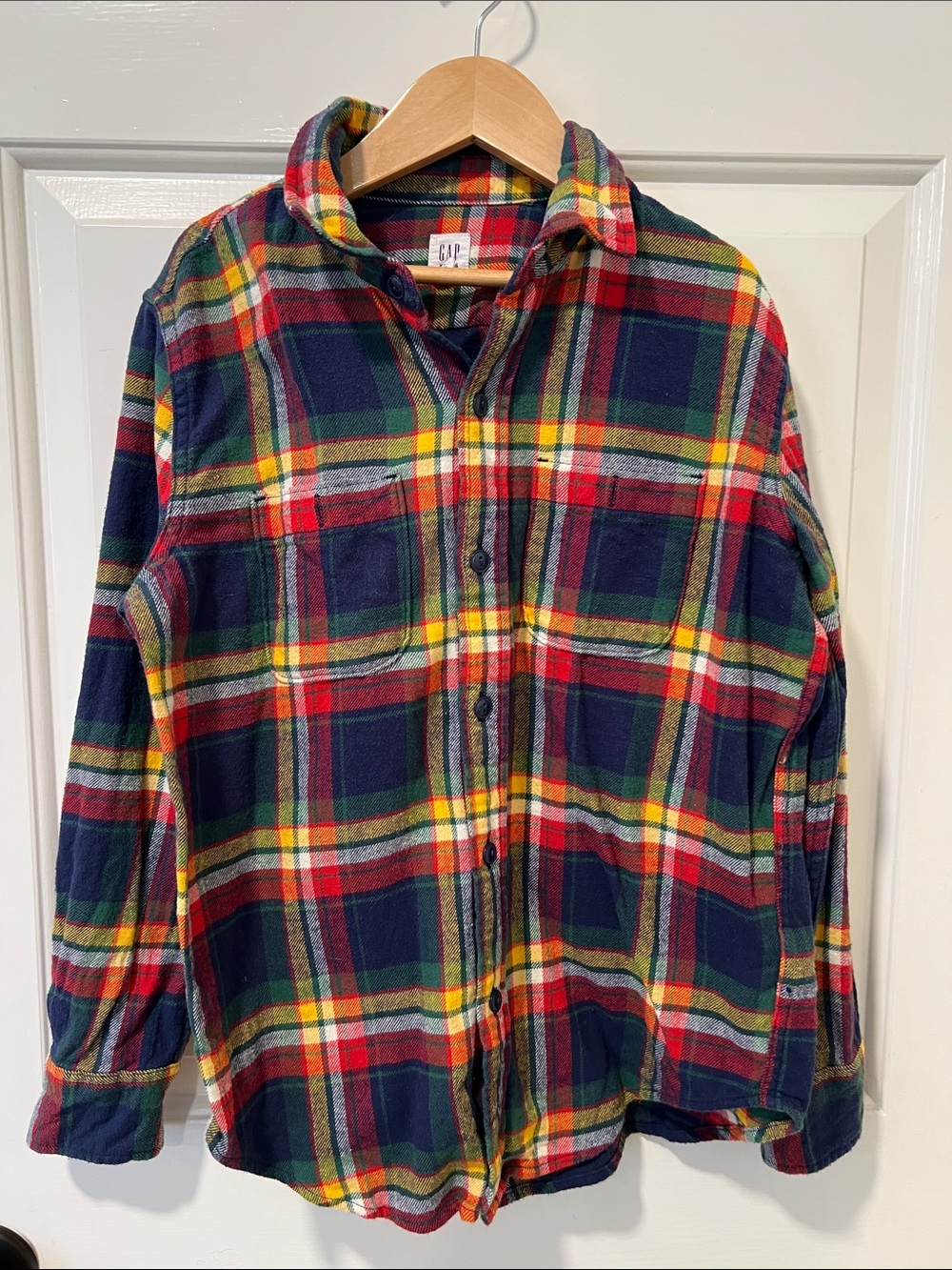 GAP Kids Multicolor Plaid Flannel Button-Down Shirt — Navy, Red, Green & Yellow